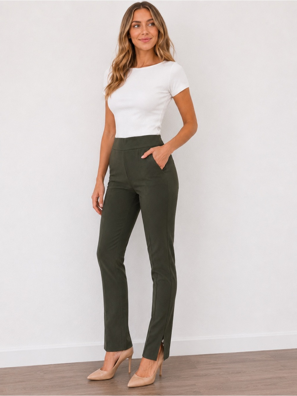 Express‎ Olive Green Pull-On Slim Ankle Pants with Side Slit Size XS